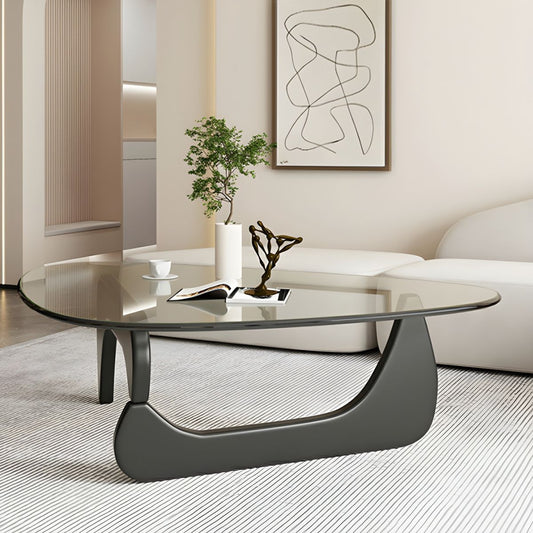 Abstract Glass Coffee Table with Wood Base
