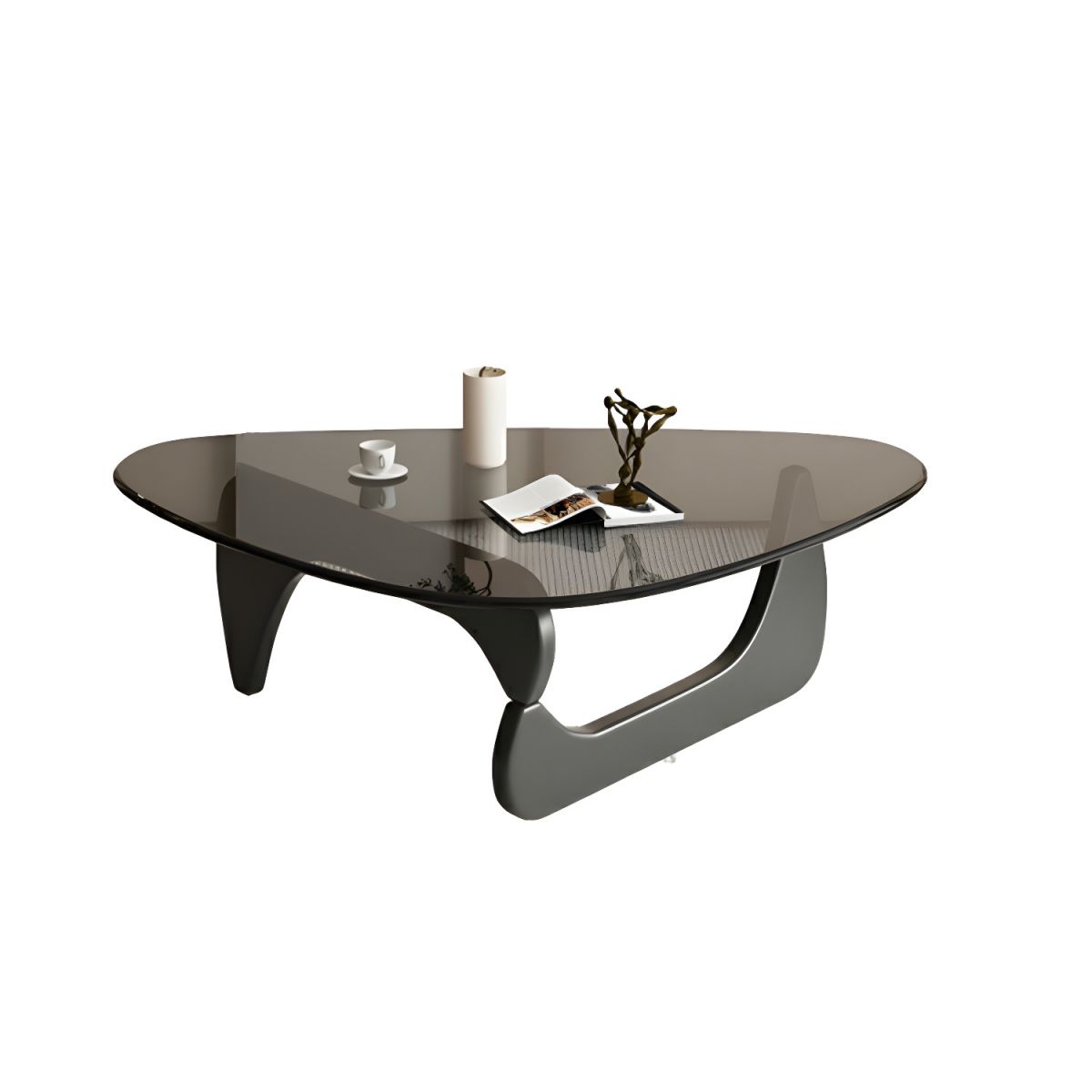 Abstract Glass Coffee Table with Wood Base