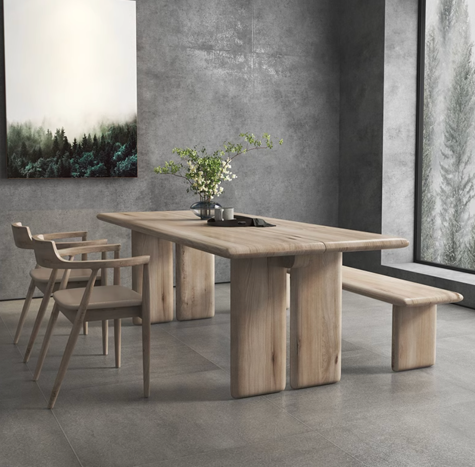 Nordic Wood Dining Table with Double Pedestal Base