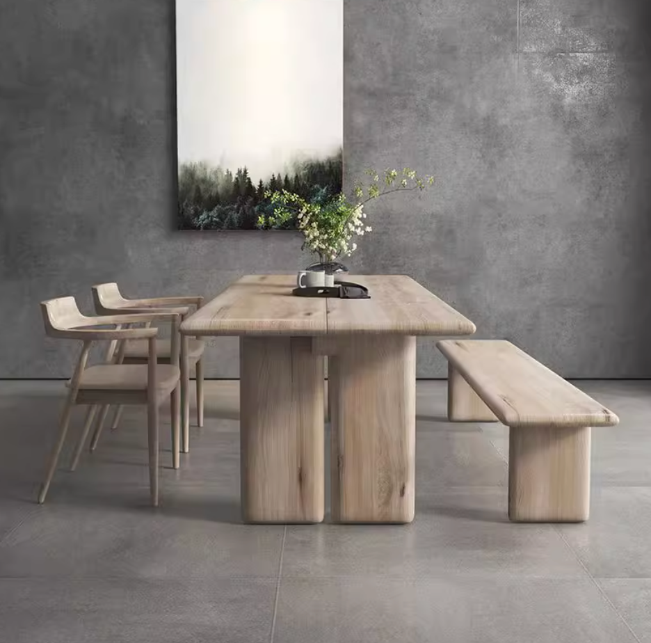 Nordic Wood Dining Table with Double Pedestal Base