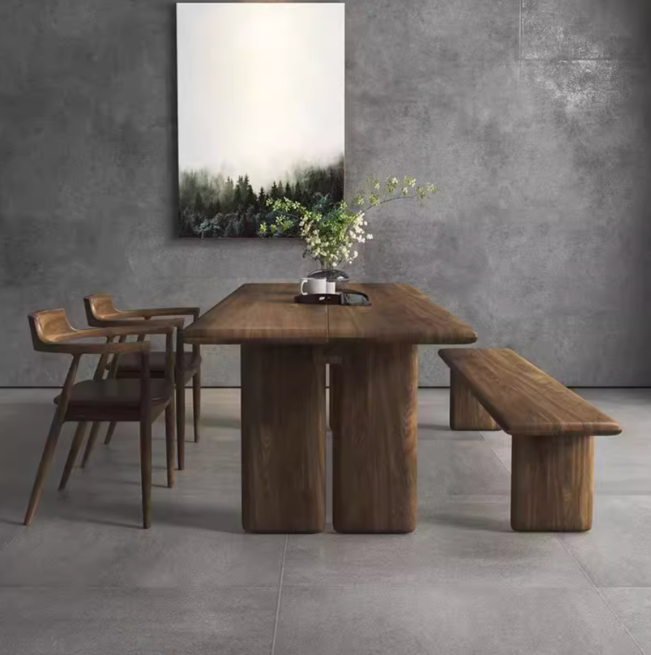 Nordic Wood Dining Table with Double Pedestal Base