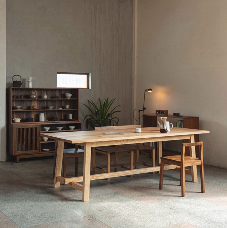 Minimalist Natural Wood Dining Table with Trestle Base