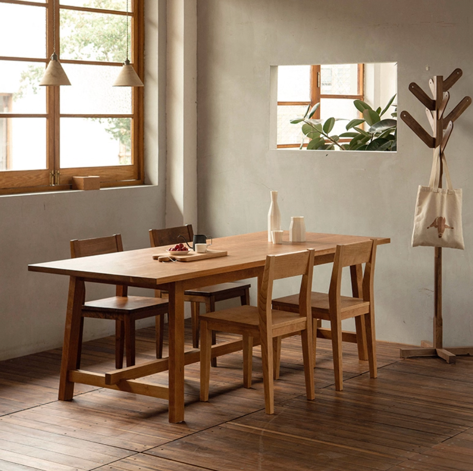 Minimalist Natural Wood Dining Table with Trestle Base