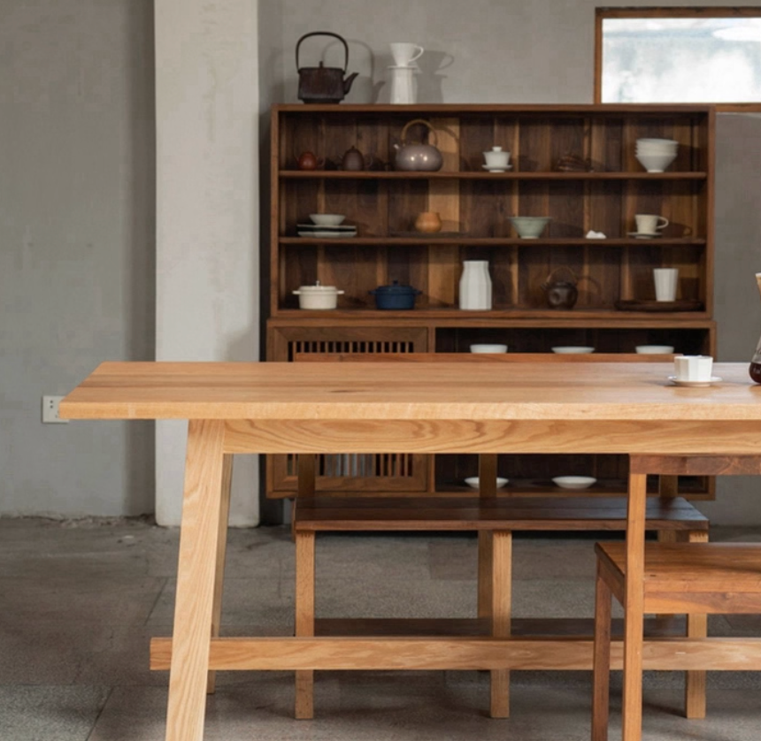 Minimalist Natural Wood Dining Table with Trestle Base