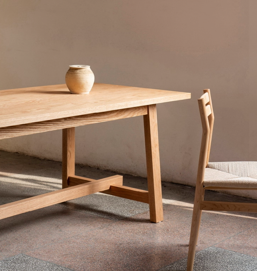 Minimalist Natural Wood Dining Table with Trestle Base