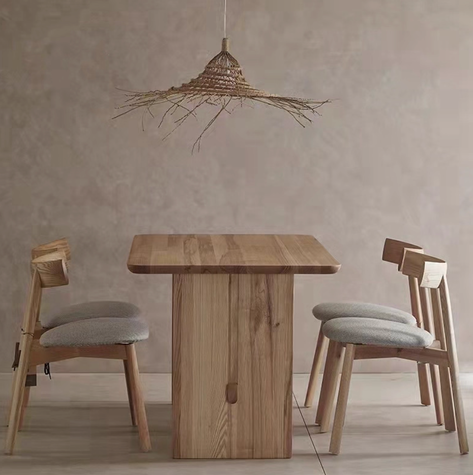 Simple Natural Wood Look Dining Table with Trestle Base