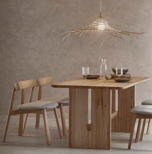 Simple Natural Wood Look Dining Table with Trestle Base