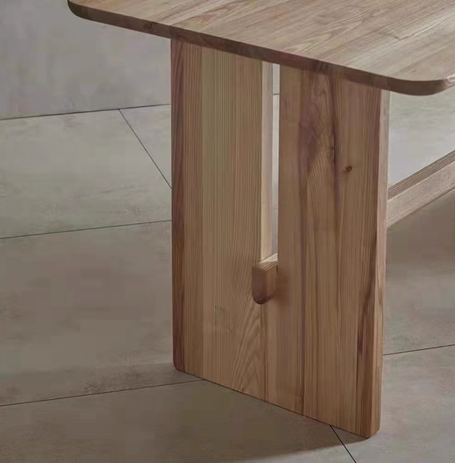 Simple Natural Wood Look Dining Table with Trestle Base
